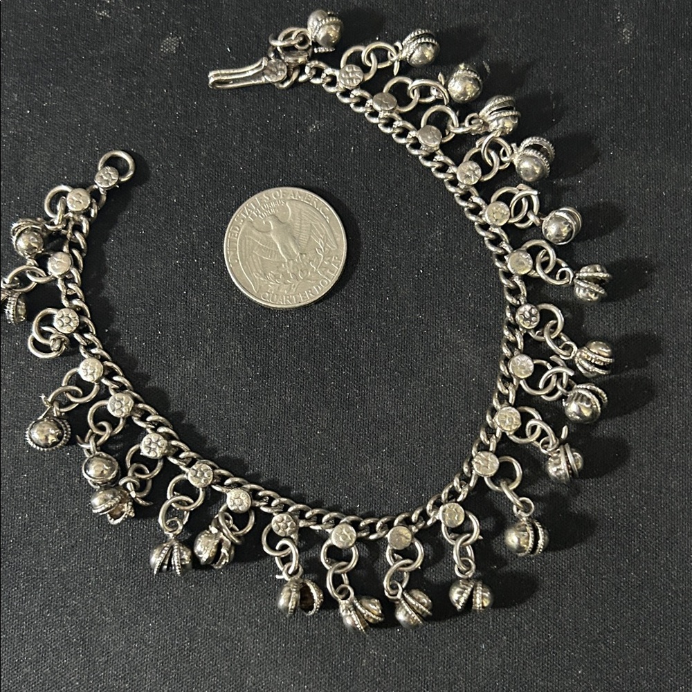 Silver-Tone Bell Charm Anklet Bracelet Authentic Bellydance Boho